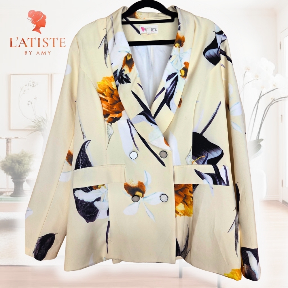 L'ATISTE Cream Floral Women's Blazer